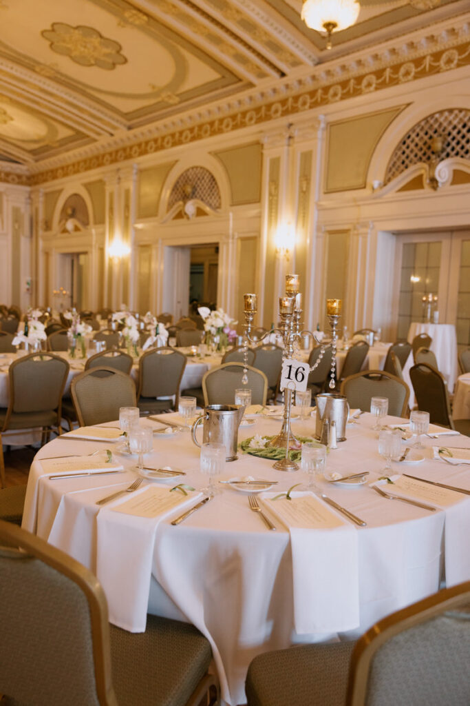wedding table set up in ballroom